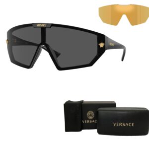 Versace VE4461 GB1/87 47MM Black/Dark Grey/Mirror Gold Shield Sunglasses for Men for Women + BUNDLE With Designer iWear Complimentary Eyewear Kit