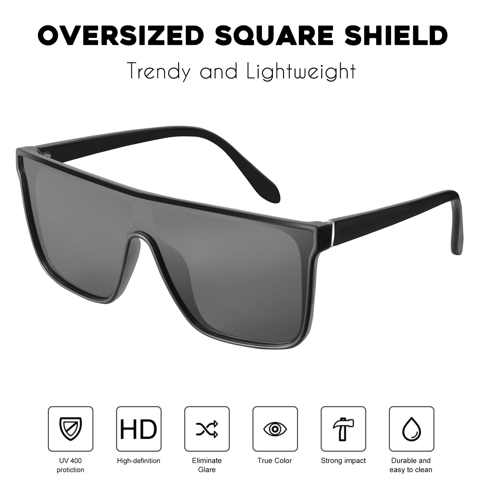 mosanana Polarized Square Sunglasses for Women Men, Oversized Trendy Designer Fashion Cool Big Large Wide Rectangular Black Shades MS52363