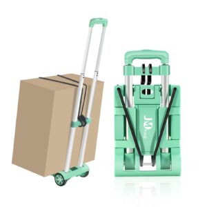 jmfold 70 lbs folding hand truck,lightweight hand truck dolly with 2 wheels & 2 ropes,portable trolley,folding luggage cart,airport,travel,moving and office (green)