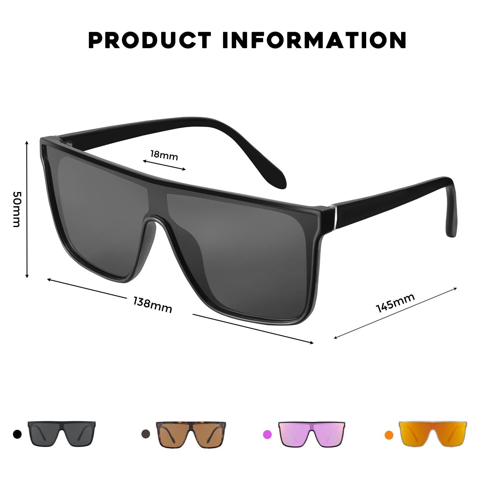 mosanana Polarized Square Sunglasses for Women Men, Oversized Trendy Designer Fashion Cool Big Large Wide Rectangular Black Shades MS52363