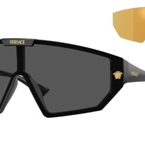 Versace VE4461 GB1/87 47MM Black/Dark Grey/Mirror Gold Shield Sunglasses for Men for Women + BUNDLE With Designer iWear Complimentary Eyewear Kit