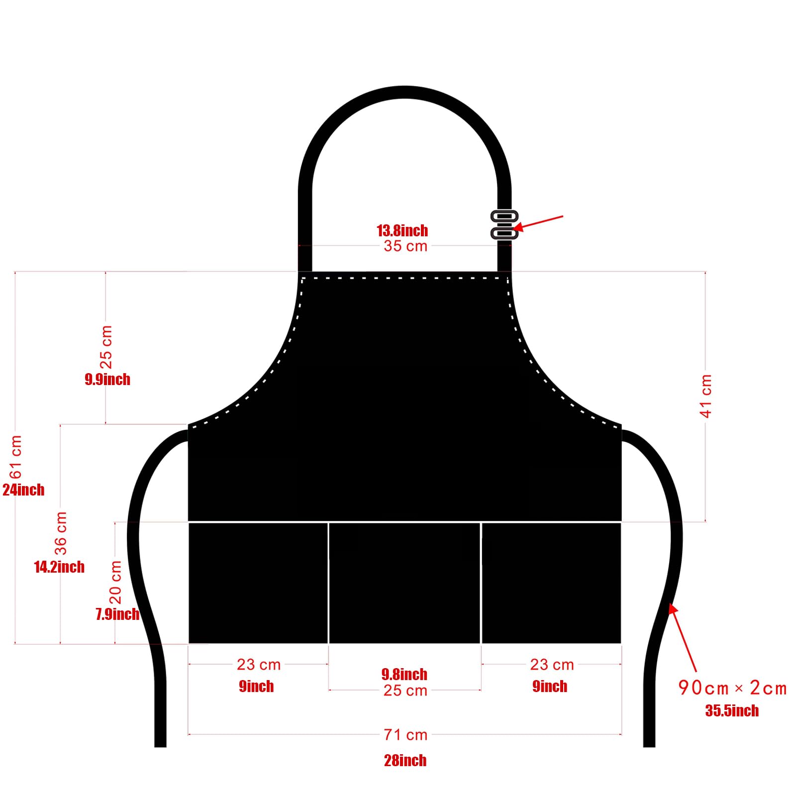 Y.F.H sunbest Chef Apron 3 Pocket Short Apron Adjustable Halter Apron Waitress Apron Kitchen Aprons for Cooking Women Black