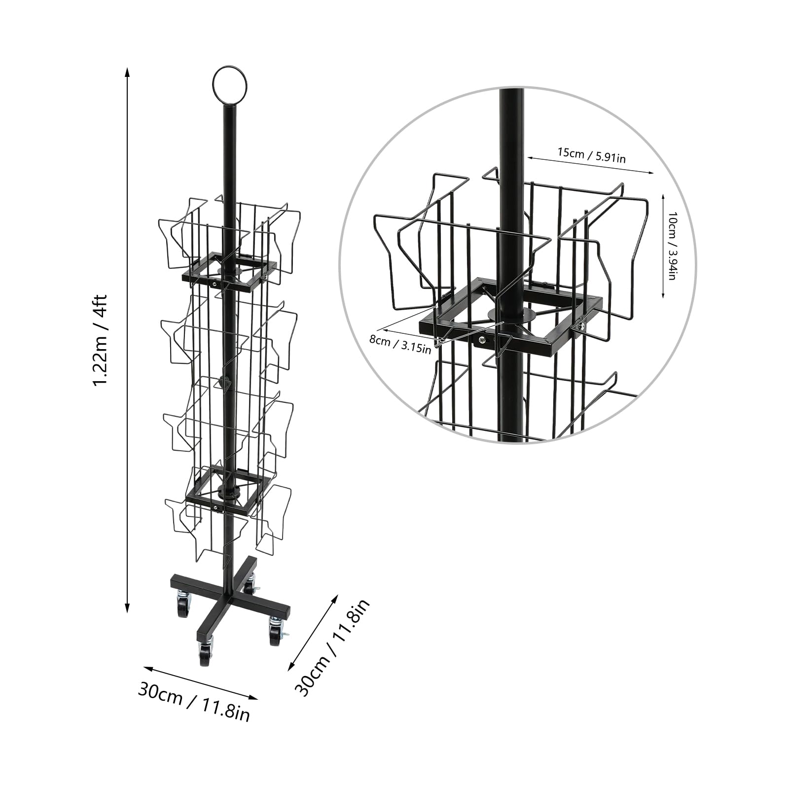 Rosyouth 16 Pocket Rotating Countertop Greeting Card Rack, 4 Tiered Rotating Greeting Card Rack, Metal Display Stand Spinning, Floor Stand Pocket Rotating Holder for Thrift Retail Grocery