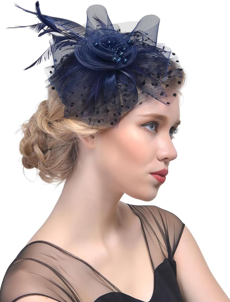 Fascinators Hats for Women Tea Party Headband Kentucky Derby Hats Fascinator Headpiece Navy Blue