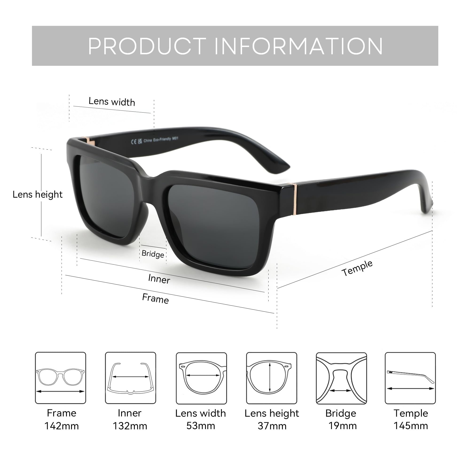 ZENOTTIC Rectangle Sunglasses for Men Women Polarized UV400 Protection Classic Trendy Driving Sun Glasses