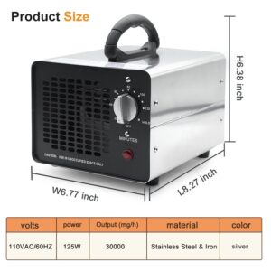 0zone Generator, 30000 mg/h 0zone Machine Ionizer for Home, Car, Basement, Industrial, Commercial Silver