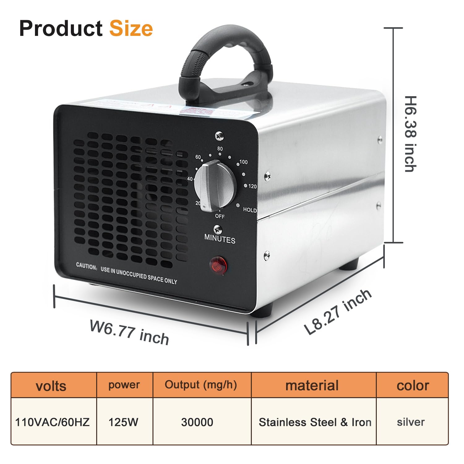 0zone Generator, 30000 mg/h 0zone Machine Ionizer for Home, Car, Basement, Industrial, Commercial Silver