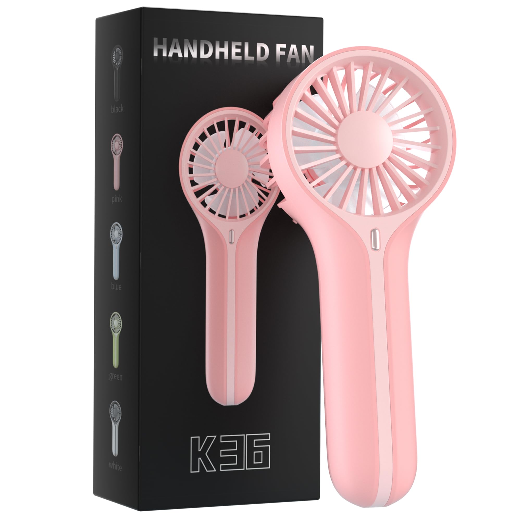 Mini Personal Fan Handheld, Small Portable Handheld Fan, Battery Operated, USB Rechargeable Face Makeup Lashes Desk Fan with Base, for Kids, Girls, Women, Men, Indoor (B: Pink)