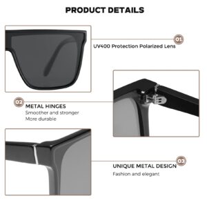 mosanana Polarized Square Sunglasses for Women Men, Oversized Trendy Designer Fashion Cool Big Large Wide Rectangular Black Shades MS52363