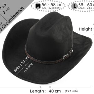 Pro Celia Big Wide Brim Cowboy Hat for Women Men Felt Western Cowgirl Hats (US, Alpha, Medium, Belt-Black)