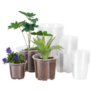 jeria 30 pack 6/5/4inch clear nursery pots with drainage holes, clear plant pot for planting, transparent plastic plant pots,durable seed starting pot for succulents