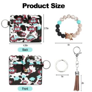 WAFOIRO Highland Cow Keychain with Wallet - Silicone Wristlet Bracelet Western Aztec Card Holder for Women