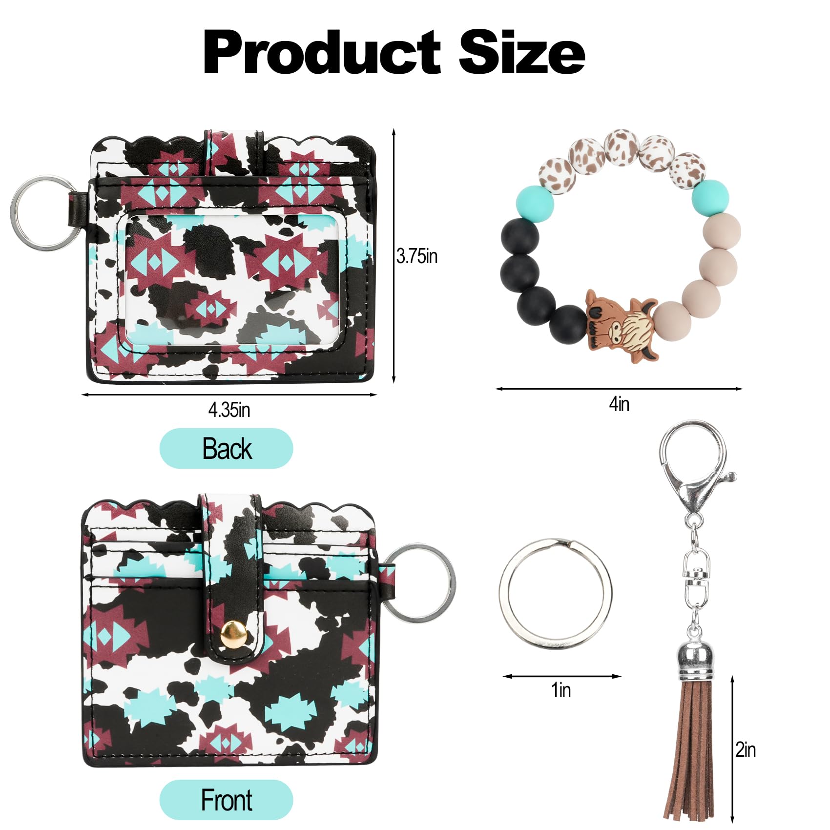 WAFOIRO Highland Cow Keychain with Wallet - Silicone Wristlet Bracelet Western Aztec Card Holder for Women