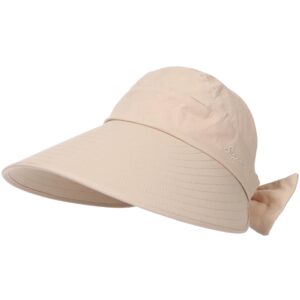 Sun Visor Hat for Women Wide Brim Ponytail Hole UV Protection Summer Cap Packable UPF 50+ Travel Outdoor(Beige)