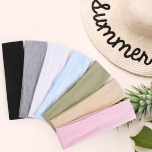 Trendy Non-Slip Headbands Set for Women - 7PCS Elastic Soft Thick Cotton Cloth Headbands for Yoga, Running, Workout, and Sports