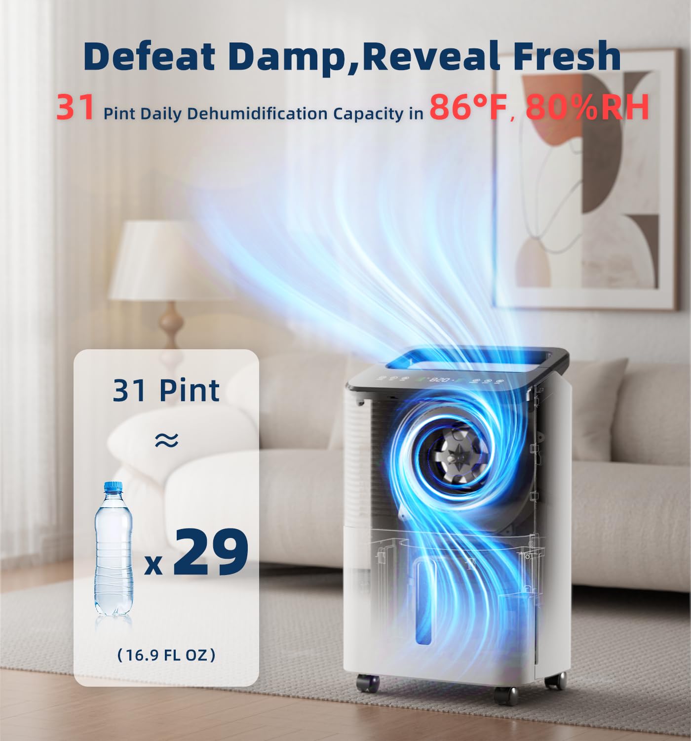 TABYIK 30 Pint Dehumidifier for Basement, with Drain Hose for Large Bedroom Bathroom, with Auto Humidity Control, 24H Timer