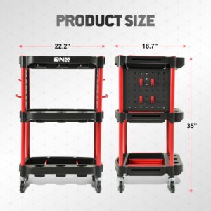 DNA MOTORING 3-Level Composite Workshop Trolley 120 kg / 260 Lbs Capacity Cart Side Portable On Wheels w/Pegboard for Garage Warehouse Workshop Use, Black/Red, TOOLS-00427