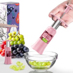 newness grape cutter tool grape slicer for toddlers 1-3 stainless steel kitchen gadgets with 2 straw brushes & 2 types of slicing cherry grape quarter cutter tomato slicer tool baby fruit cutter(pink)