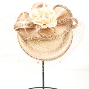 Fascinators Hat for Women Church Tea Party Headband Derby Floral Wedding Dress Cocktail Hats (Apricot)