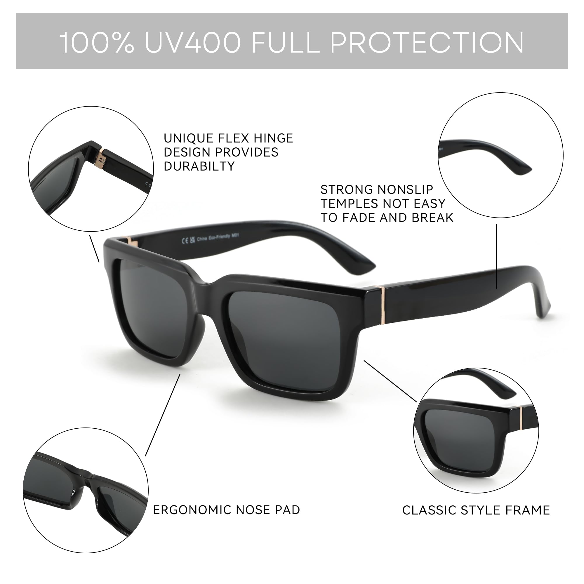 ZENOTTIC Rectangle Sunglasses for Men Women Polarized UV400 Protection Classic Trendy Driving Sun Glasses