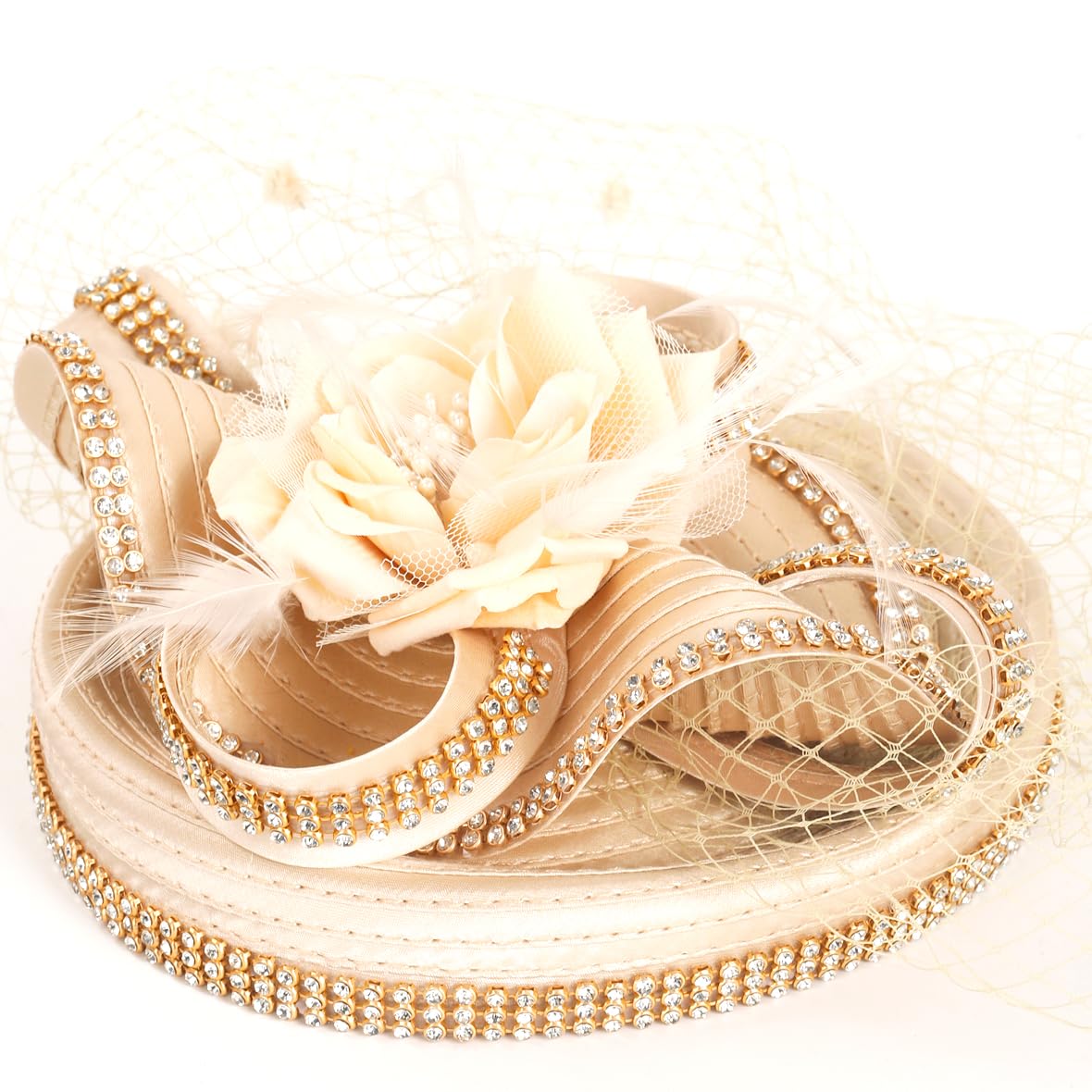 Fascinators Hat for Women Church Tea Party Headband Derby Floral Wedding Dress Cocktail Hats (Apricot)