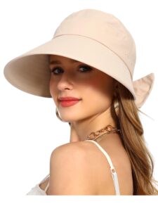 sun visor hat for women wide brim ponytail hole uv protection summer cap packable upf 50+ travel outdoor(beige)