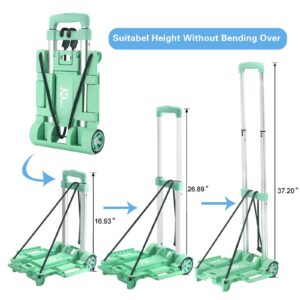 JMFOLD 70 lbs Folding Hand Truck,Lightweight Hand Truck Dolly with 2 Wheels & 2 Ropes,Portable Trolley,Folding Luggage Cart,Airport,Travel,Moving and Office (Green)