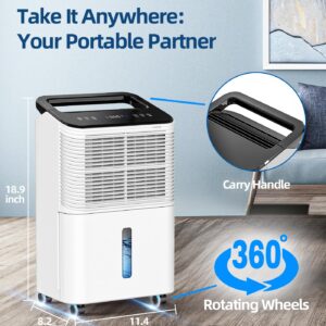 TABYIK 30 Pint Dehumidifier for Basement, with Drain Hose for Large Bedroom Bathroom, with Auto Humidity Control, 24H Timer