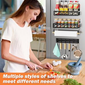 Bunoxea Spice Rack Magnetic for Refrigerator, 3 Pack Magnetic Spice Shelf, Moveable Fridge Organizer with 6 Hook Rack, Magnetic Fridge Organizer,Seasoning Organizer for Kitchen