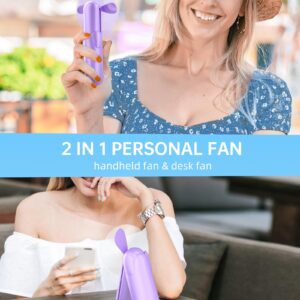 Jkjoy Mini Handheld Fan, Portable Hand Fan with USB Rechargeable, 2000 mAh Battery Operated Pocket Fan, 3 Speeds Adjustable, 2 IN 1 Small Personal Fan for Women Girls Travel Outdoor