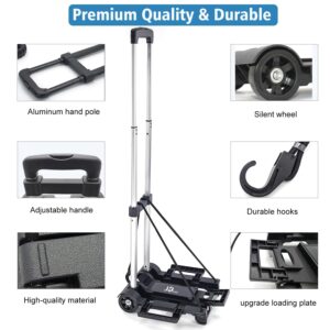 JMFOLD 70 lbs Folding Hand Truck,Lightweight Hand Truck Dolly with 2 Wheels& 2 Ropes,Portable Trolley,Folding Luggage Cart,Suitable for Airport,Travel,Moving,Office Use(Steel, Black)