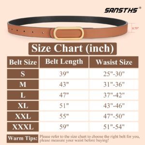 SANSTHS Reversible Belts for Women, Two-in-one Thin Waist Belt Women for Dresses Jeans Coats with Gold Buckle, Black+Brown, M