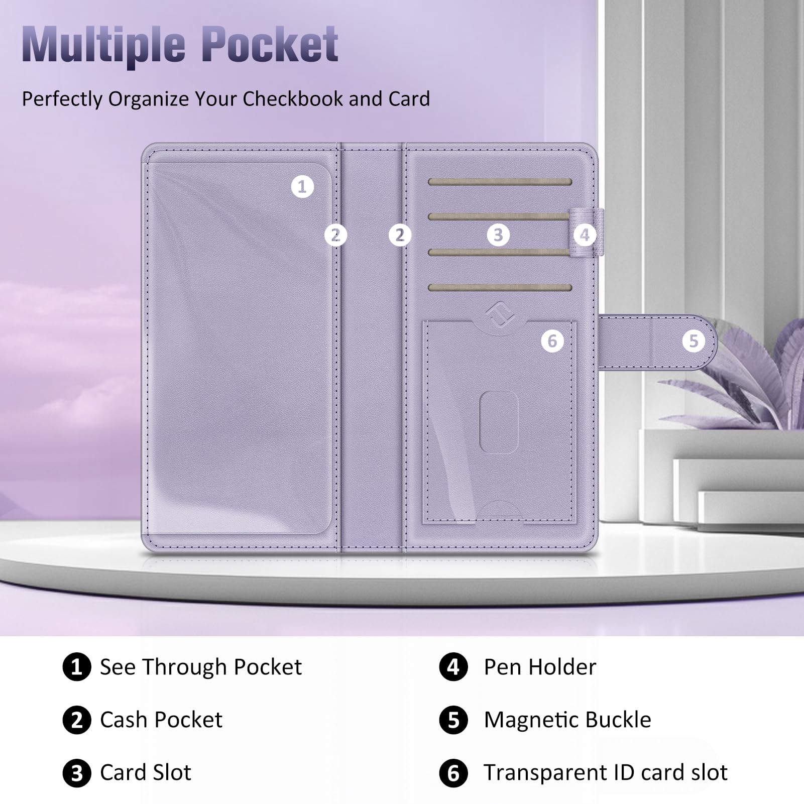 Fintie Checkbook Cover for Personal Checkbook, RFID Blocking Big Capacity Standard Register Duplicate Checks with Pen Holder, Cards Slots