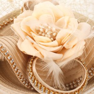 Fascinators Hat for Women Church Tea Party Headband Derby Floral Wedding Dress Cocktail Hats (Apricot)