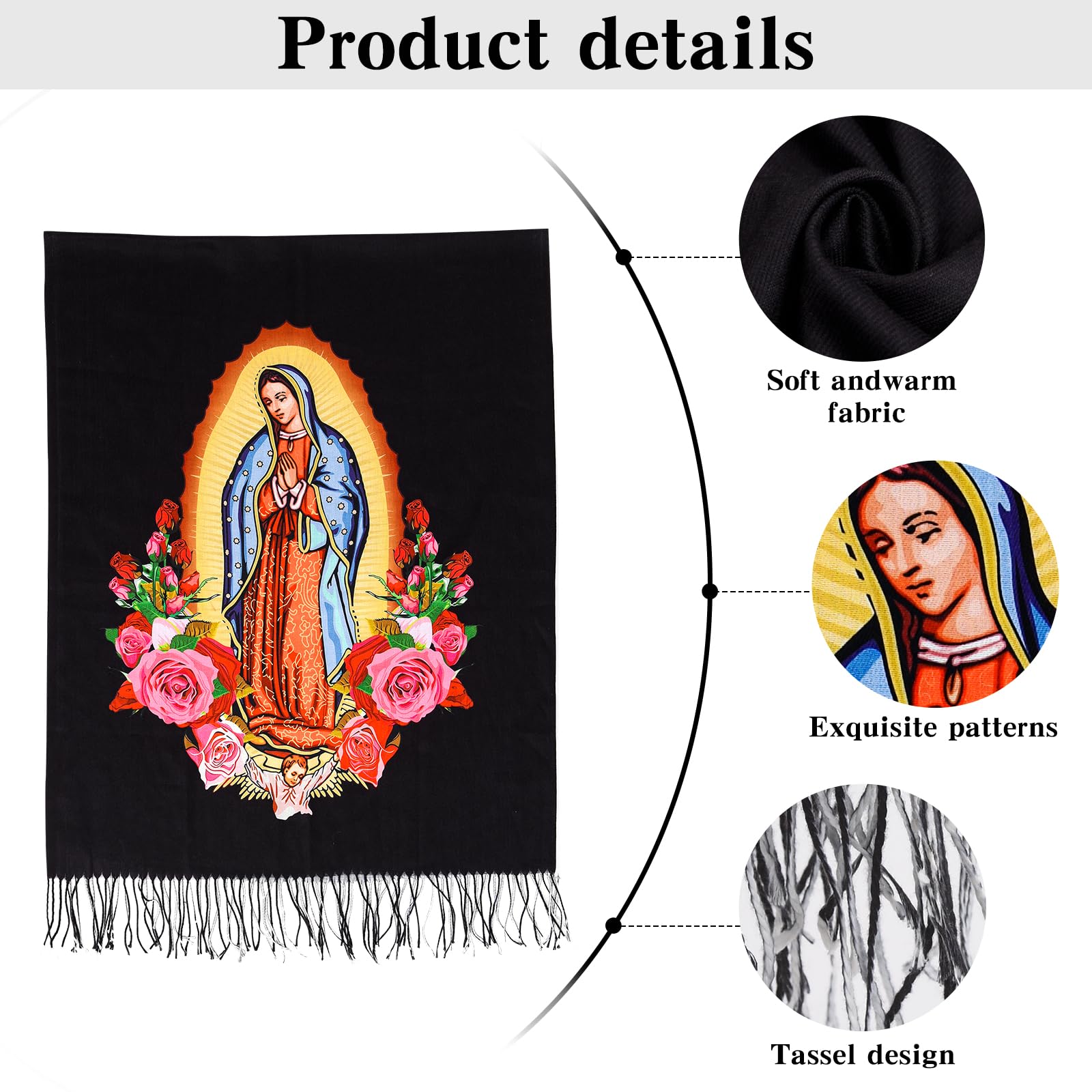 Virgen De Guadalupe Blanket Scarf,Traditional Mexican Dress Prayer Shawl Catholic Gifts for Women,Virgin Mary Hoodie Poncho,Rebozos Vestidos Mexicana Regalos Para Mujer Mamá Abuelita Mi Esposa