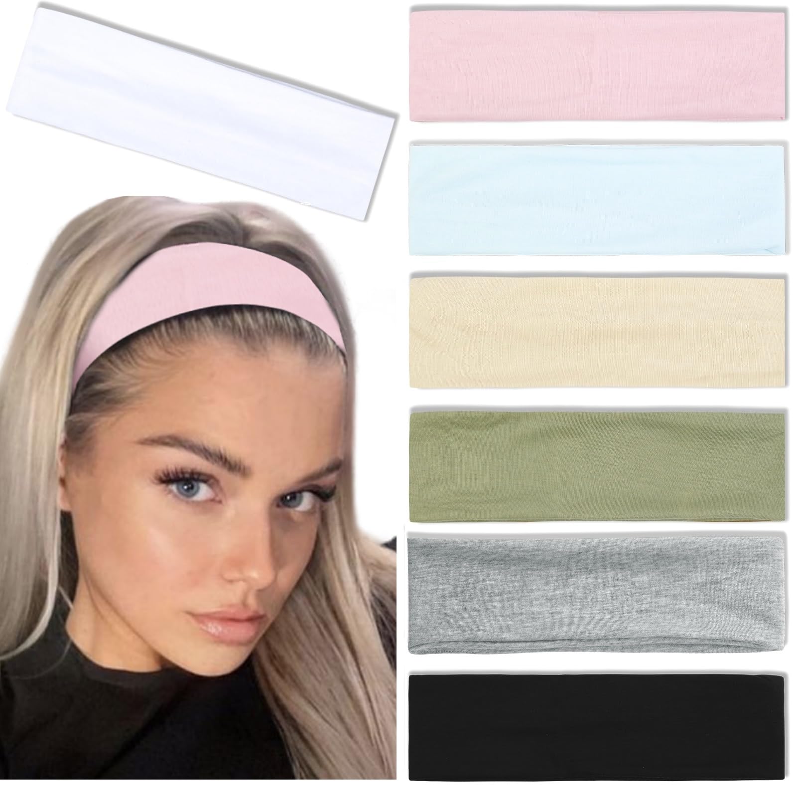 Trendy Non-Slip Headbands Set for Women - 7PCS Elastic Soft Thick Cotton Cloth Headbands for Yoga, Running, Workout, and Sports