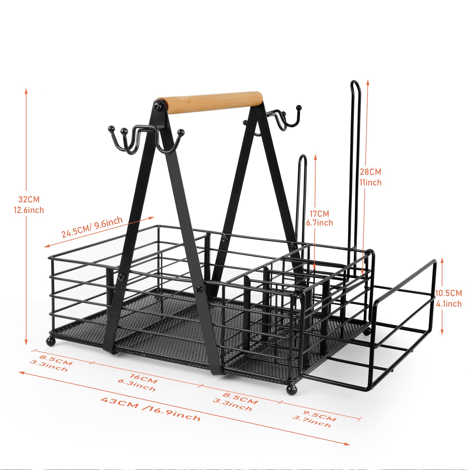 E EASTSTORM Grill Caddy Metal BBQ Caddy with Paper Towel Holder Utensil Caddy Picnic Condiment Caddy Large BBQ Grill Tool Holder Organizer Storage Adjustable Compartment Storage