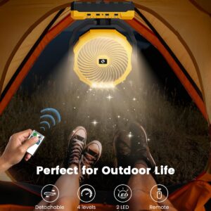 3-in-1 Portable Camping Fan - 9 inch 12000mAh Detachable Battery Rechargeable Fan with LED & Remote - 4 Speeds Battery Powered Outdoor Fan for Tent,Travel, Office, Jobsite