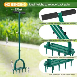 Lawn Aerator Spikes Aerating Tool, Manual Yard Aerator Tools with 13 Soil Spikes, T-Handle, Wide Foot Plate, Yard Aerators for Lawn Yard & Garden