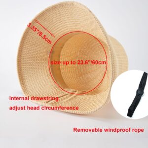 MEINICY Sun Hat Wide Brim Beach Hat Bamboo Fiber Wweave Floppy Hat Summer UV Protection Foldable Hat Beige