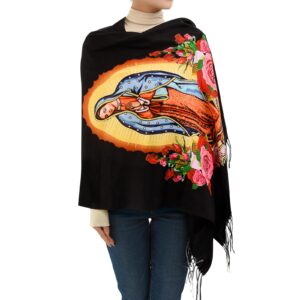 Virgen De Guadalupe Blanket Scarf,Traditional Mexican Dress Prayer Shawl Catholic Gifts for Women,Virgin Mary Hoodie Poncho,Rebozos Vestidos Mexicana Regalos Para Mujer Mamá Abuelita Mi Esposa