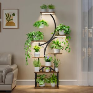 BACEKOLL Plant Stand Indoor with Grow Lights, 8 Tiered Indoor Plant Shelf, 62" Tall Plant Stand for Indoor Plants Multiple, Metal Plant Flower Holder, S-Shaped Plant Rack for Home,Patio(Patent Design)