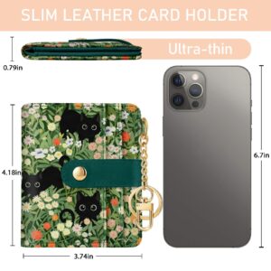 Jogjam Black Cat Floral Rfid Women Wallet, Small Slim Thin Credit Card Wallet, PU Leather Bifold Cash Wallet, Zipper Coin Pocket & ID Window, Female Ladies Teen Girls Girly Wallet