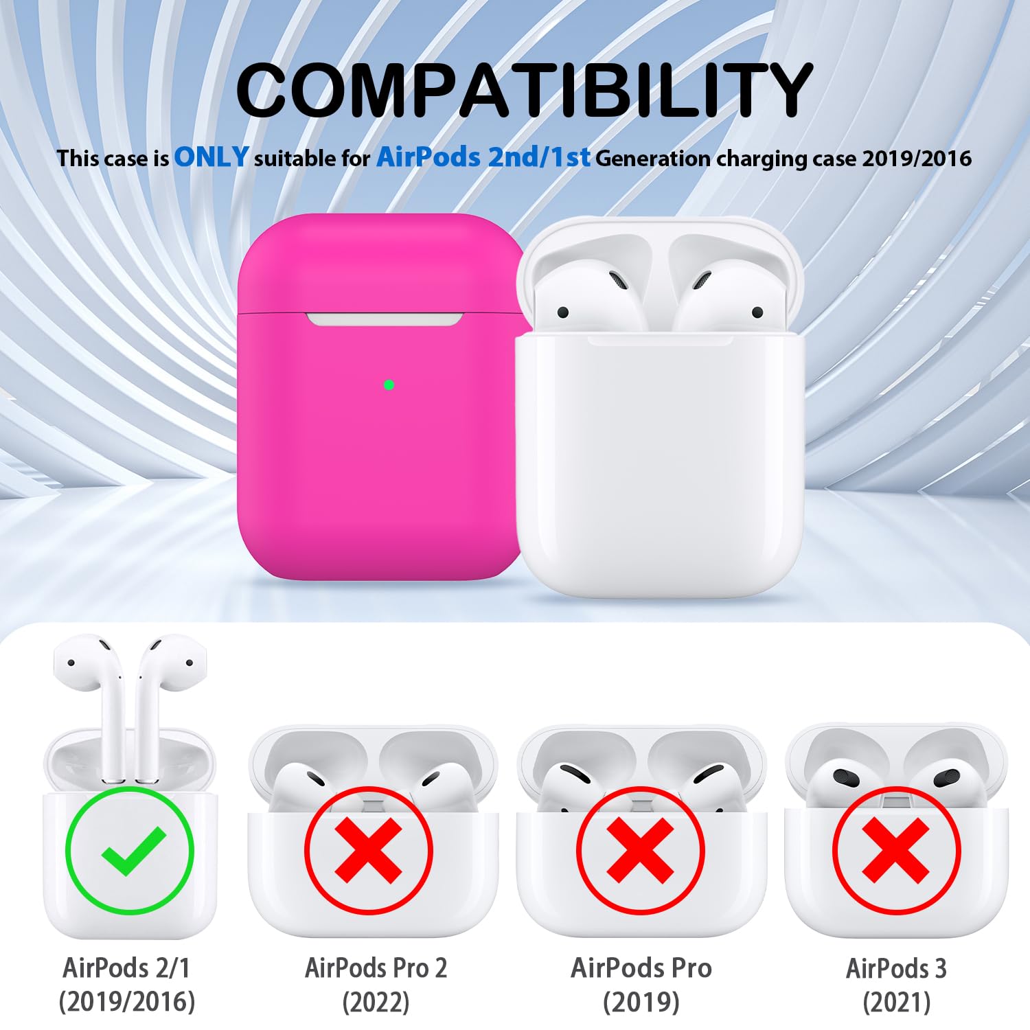 MHYALUDO for AirPods Case Cover, Military Grade Anti-Fall Soft Silicone Shock-Absorbing Protective for AirPods 2&1 Generation Case Skin Touch with Keychain and Cleaning kit, Rose Pink