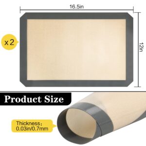 Silicone Baking Mat, 2pcs 16.5"×12" Silicone Reusable Baking Mat, Non-Stick, Food Safe Oven Baking Mats for Baking, Making Cookies, Bread