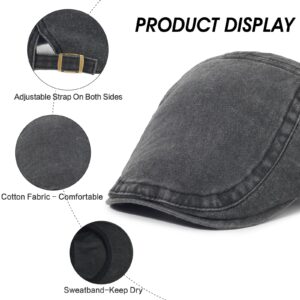 Qlauca 3Pcs Men's Newsboy Caps Washing Cotton Cooling Lightweight Scally Cap for Men Adjustable Flat Cap