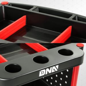 DNA MOTORING 3-Level Composite Workshop Trolley 120 kg / 260 Lbs Capacity Cart Side Portable On Wheels w/Pegboard for Garage Warehouse Workshop Use, Black/Red, TOOLS-00427