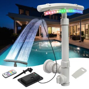 pool fountain for above and in-ground pool with 12-color led lights,solar lights with remote control for pool,360°adjustable waterfall pool sprinkler fountain for cooling & relaxation,pool accessories