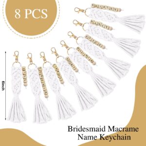 Ferreve 8 Sets Bridesmaid Proposal Gift Boho Macrame Keychains DIY Name Craft Keychain Making Bridesmaid Bridal Shower(White)