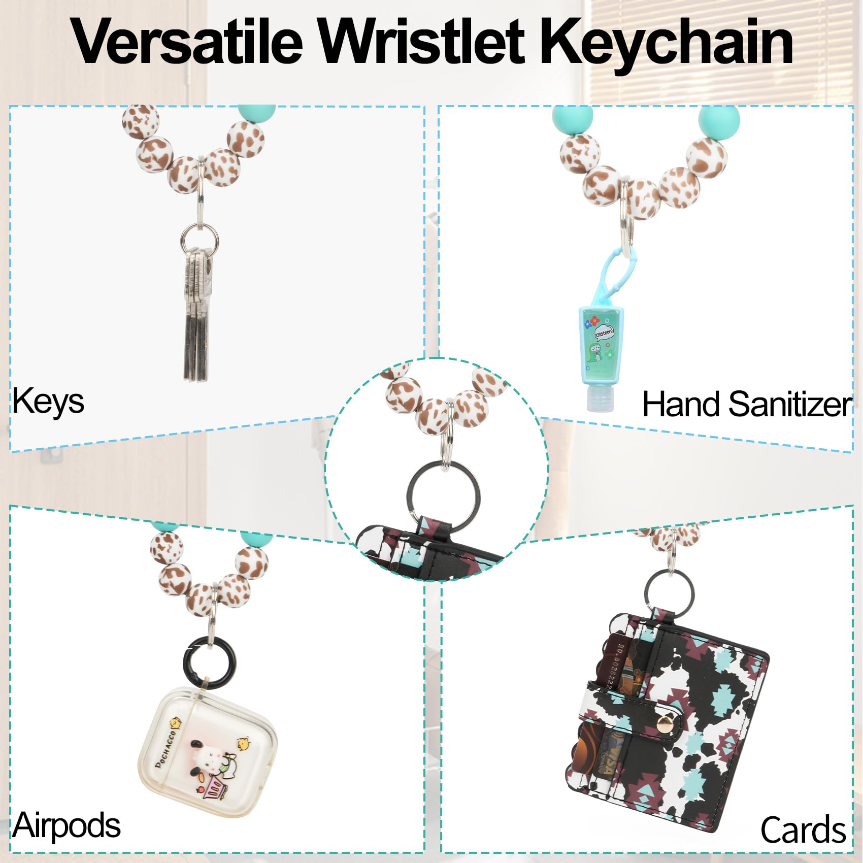 WAFOIRO Highland Cow Keychain with Wallet - Silicone Wristlet Bracelet Western Aztec Card Holder for Women